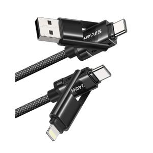 USB C Cable, 240W MAX 4 in 1 Charging Cord 5FT with EMark Chip, Fast Charging USB A/C to C/Lightning Cable for iPhone 17/16/15/14/13 Series, MacBook/Pad/Android/Tablets and More, iPhone Charger Cord