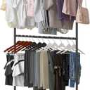 Sywhitta Double Rod Clothing Garment Rack, Rolling Clothes Organizer on Wheels for Hanging Clothes, Easy to Assemble, Adjustable, Black (No mesh)