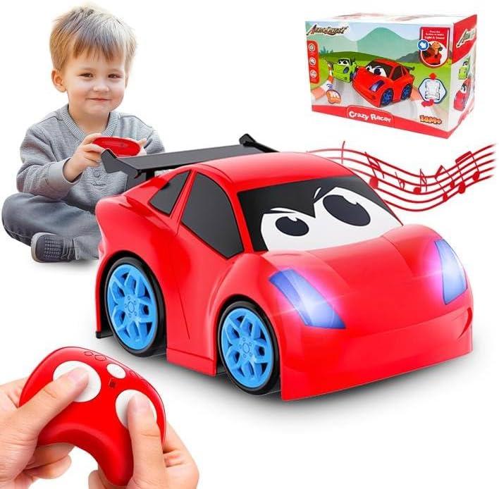 Remote Control Car, RC Car Toy With Lights And Sounds For Boys, Girls And Toddlers Ages 1-3 2-4 4-7 & 3 Years Old (Red)