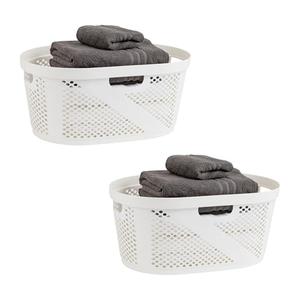 Mind Reader 40L Laundry Basket, Clothes Hamper, Ventilated, Plastic, 23"L x 14.5"W x 10.5"H, Set of 2, White