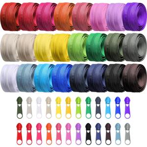 Syhood 24 Colors Zipper Repair Kit, #5 Nylon Coil Sewing Zippers Sewing Supplies Zipper Tape Zippers by The Yard with 96 Pcs Zip Pulls Sliders Purse Hardware for Bags Making(24yard,Colorful)