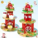 2Pcs Farm Cupcake Stand - 3 Tier Farm Animals Theme Birthday Party Decorations Cardboard Cake Holder Dessert Tower for Kids Barnyard Farmhouse Farmstand Baby Shower Party Supplies Favors