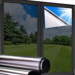 Coavas One Way Privacy Window Film,Reflective Home Glass Mirror Tint See Out Not in,Heat UV Blocking Static Cling for Office Front Door Daytime Privacy Covering, Black-Silver,35.4x78.7 in