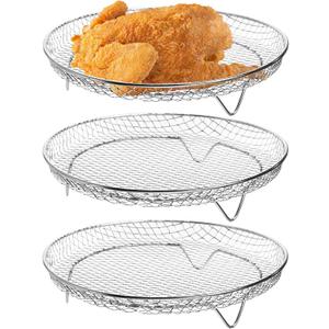 Elsjoy 3 Pack 8 Inch Round Air Fryer Racks, Stainless Steel Air Fryer Mesh Tray Stackable Dehydrator Racks, Fits 4.2-5.8 QT Air Fryers, Oven