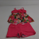 Girls Swimsuits Criss Cross Tropical Print Mesh Dress Bathing Suits with Shorts 2 Piece Tankini for Teens, 15-16Y