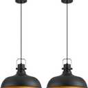 Black Farmhouse Pendant Lights 16 Inch Matte Pendant Lighting for Kitchen Island Industrial Adjustable Height Vintage Dome Hanging Light Fixtures for Barn, Dining Room 2 Packs, Large 2 Packs