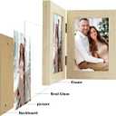 Frametory, 4x6 Double Picture Frame - Real Glass Hinged 2 Photos Collage, Desktop Picture Frame Standing Vertical (Natural, 1 Pack) (Beige)