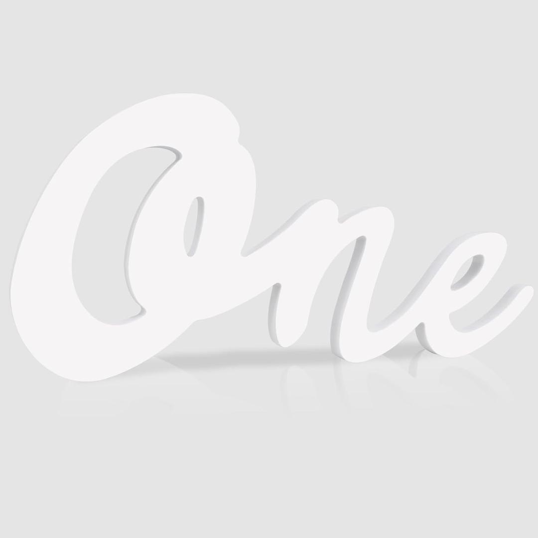 TONIFUL One Wooden Sign Cutout Letter for 1st Birthday Party Decorations Table Centerpieces for First Birthday White Letter Wooden Photo Booth Props Party Decorations Supplies
