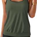 B2prity Tankini Swimsuit Tummy Control Blouson Two Piece Bathing Suit for Women Tank Top with High Waist Boy Shorts Swimwear M