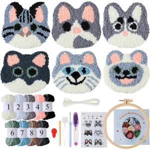 ZZXLLRO Punch Needle Coaster Kit for Beginners Adults - 6 Unique Cat Designs Premium Yarn & All Tools Included DIY Embroidery Craft Gift (Animals)