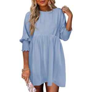 Dokotoo Womens Summer Dresses Casual Tunic Dress Short Sleeve Crew Neck Flowy Babydoll Dress (X-Large, Sky Blue)
