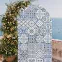 Arch Backdrop Covers Porcelain Party Decor Mediterranean Tiles Blue Arched Photography Background Stand Covers for Banquet Baby Shower Parties (W90cm H180cm (35'' by 72'')