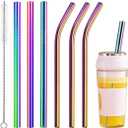 Vinaco Reusable Smoothie Straw, 0.4'' Extra Wide Stainless Steel Straw 10.5'' & 8.5'' Long colorful Straws, 6 Pack Metal Straw with 1 Reusable Straw Brush Cleaner for Milkshake, Smoothie, Bubble tea (Rainbow)
