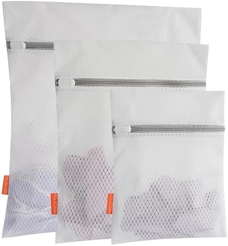 Polecasa 3Pcs Extra Durable 125g Diamond Mesh Laundry Bags with Sturdy Zipper for Delicates, Bras, Baby Clothes (1 Large, 1 Medium, 1 Small)