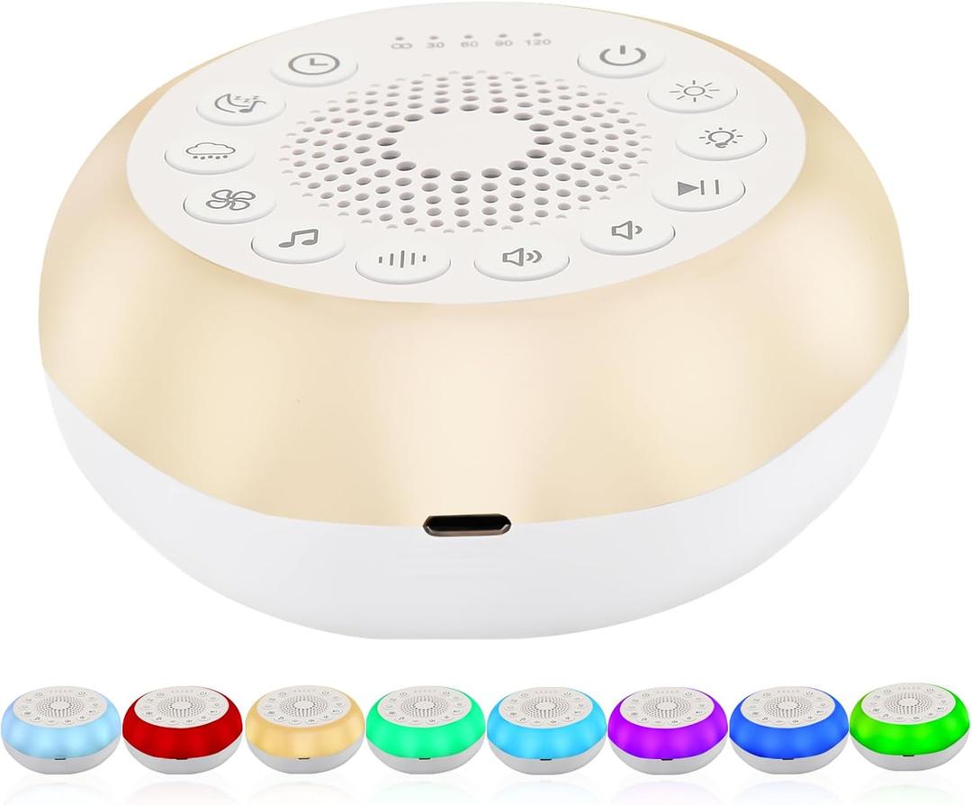 Portable Sound Machine,White Noise Machine with 27 Soothing Sounds,7 Color Night Light with Nursery Lamp,Child Lock Design,5 Sleep Timer with 18 Levels of Volume,USB C Rechargeable