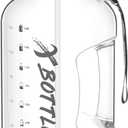 1 Gallon Water Bottle with Straw & Chug lid, BPA Free Dishwasher Safe 128oz Large Water Bottle with Motivational Time Marker and Handle Leak-proof Big Water Jug for Camping Sports Workouts (Clear)