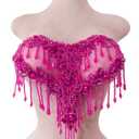 Handmade Crystal on lace Applique Sewing Rhinestones Fringe Beads Sequins Patches Trim Luxury Decoration Accessories for Wedding Dress 17X12.5inches (Rose red)