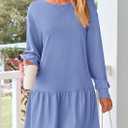 PRETTYGARDEN Womens Patchwork Sweatshirt Dress 2025 Fall Casual Long Sleeve Crewneck Pullover Cute Babydoll Mini Dresses (Sky Blue,X-Large)