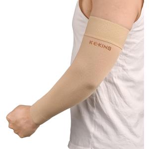 KEKING Lymphedema Compression Arm Sleeves with Silicone Band for Men Women (Pair), 15-20 mmHg Compression Full Arm Support for Lipedema, Edema, Post Surgery Recovery, Swelling, Pain Relief, Beige XXL