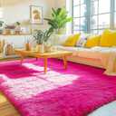 Hot Pink Fuzzy Rugs for Bedroom Girls, Ultra Soft Rose Pink Fluffy Shag Living Room Area Rug 6x9, Modern Cute Plush Carpet for Nursery Dorm Kids Home Decor, Upgrade Non-Slip