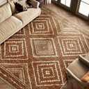 Area Rug 6x9 Rug Machine Washable Non-Slip Low Pile Print Pattern Western Rug for Living Room Bedroom Entryway Tribal Series -Yellowbrown/Cream