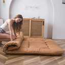 MAXYOYO Japanese Floor Mattress Futon Mattress, Thicken Tatami Mat Sleeping Pad Foldable Roll Up Mattress Boys Girls Dormitory Mattress Pad Kids Floor Lounger Cushion, Light Brown, Full