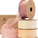 Vitalizart Cream & Rose Gold Organza Sheer Ribbon 1 inch x 30Yd Pink Ribbon Handmade Fabric Ribbons for Gift Wrapping Christmas Tree Crafts Bows Wedding Invitations Wreaths Wrap Peach