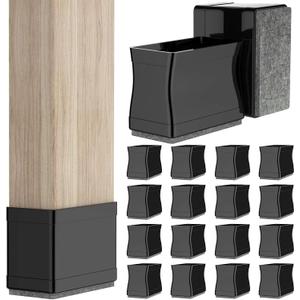 3/4" x 1 1/2" Rectangle Chair Leg Protectors for Hardwood Floors, Silicone Covers to Protect Wood Tile Floors Felt Pads Furniture Leg Caps Reduce Noise. Easy to Move. 16PCS Black.