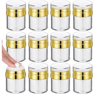 12PCS 1oz Gold Travel Jars for Creams, 30ml Airless Pump Jars Refillable Travel Bottles Empty Makeup Containers for Creams Lotion Moisturizer Toiletries Dispenser