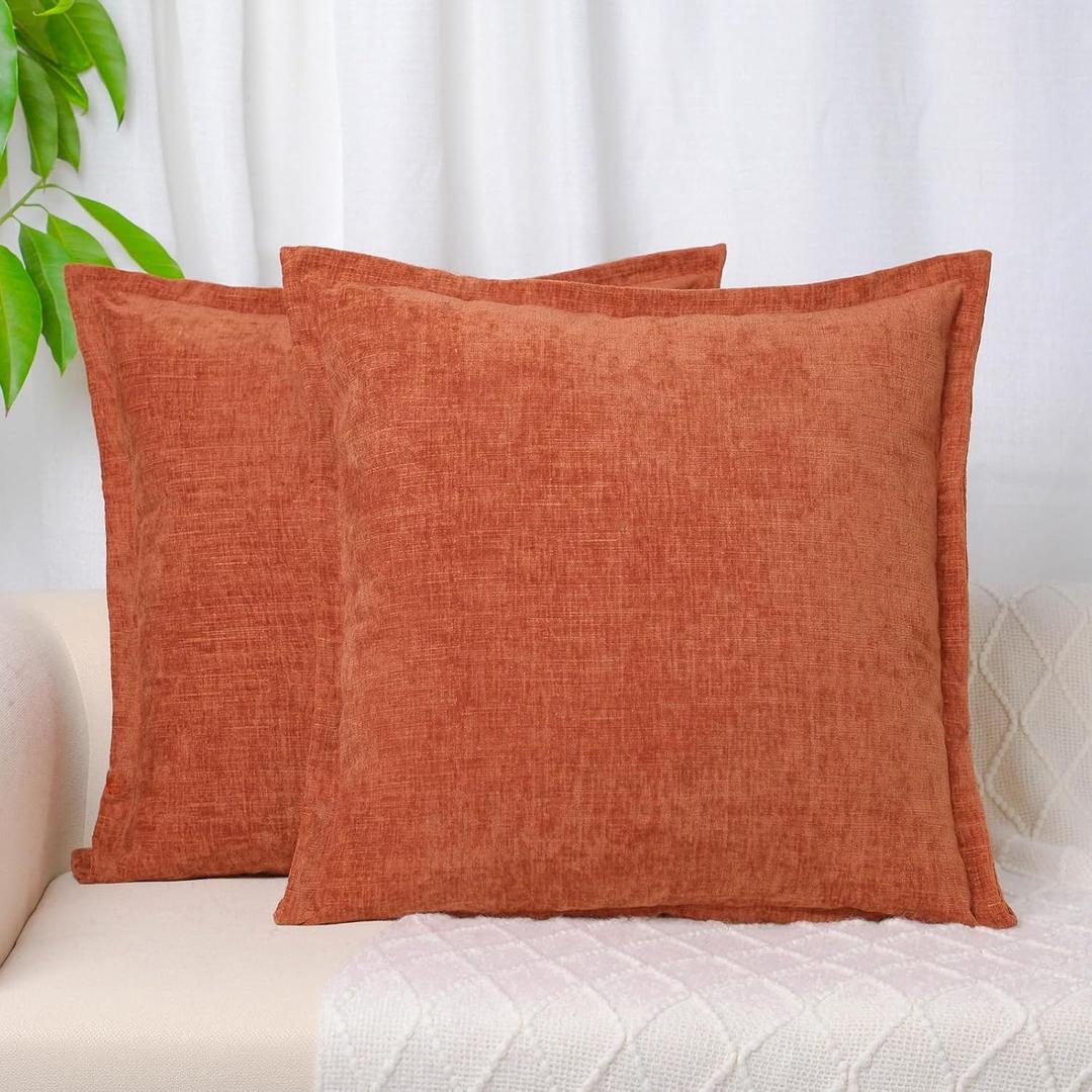 Pack of 2, Rust Fall Chenille Throw Pillow Covers 20x20 Inch Decorative Pillowcase Boho Farmhouse Cushion Covers Soft Couch Cushion Case for Couch Sofa Bedroom Living Room