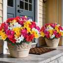 16 Bundles Artificial Flowers for Front Door, Fake Silk Azalea Bouquet Silk Flowers for Outside UV Resistant Realistic Faux Plants for Planter Farmhouse Patio Garden Walkways Home Decor (Mixed Color)