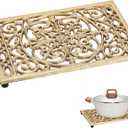 Sumnacon Cast Iron Trivet, 9.6x6.3 Inch Metal Trivets with Rubber Feet, Heat Resistant Trivets for Hot Dish Pot Pan Plate Teapot, Rustic Cast Iron Accessories for Kitchen Cooktop Dining Table, Gold