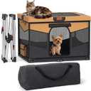 LOOBANI Foldable Dog Playpen for Small Dogs- Indoor/Outdoor Puppy Playpen with Removable Washable Fabric Enclosure, Sturdy Steel Frame & 690D Oxford Cloth,Portable Crate for Puppies & Cats,32"x24"x22" (Black-Brown)
