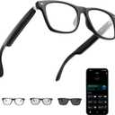 AI Smart Glasses for Men & Women with ChatGPT, Bluetooth Glasses with 165 Languages Translation, Color-Change Lens, Meeting Analysis, Music Playback, Hands-Free Calls, UV & Blue Light Protection (Black)