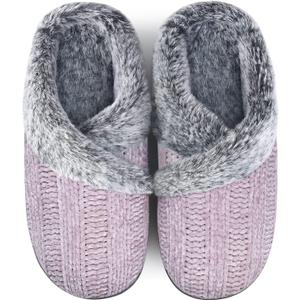 Slippers for Women Fuzzy House Slip on Indoor Outdoor Bedroom Furry Fleece Lined Ladies Comfy Memory Foam Female Home Shoes Anti-Skid Rubber Hard Sole (9-10, 04-light Purple)