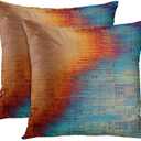 Emvency Set of 2 Orange and Blue Throw Pillow Covers Vintage Abstract Messy Rust Painting Decorative Pillow Cases Home Decor Standard Square 16x16 Inches Pillowcases