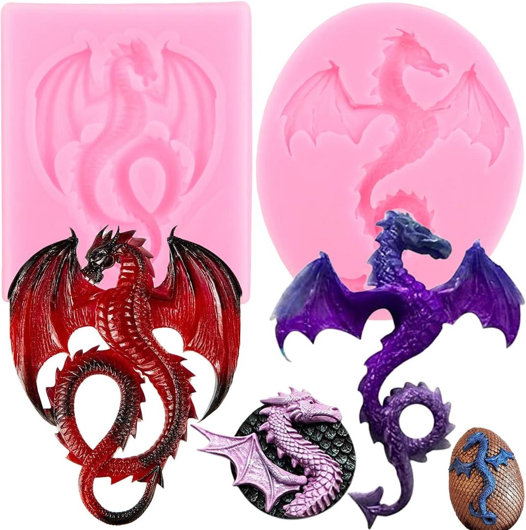 ZiXiang Flying Dragon Silicone Molds Dragon Chocolate Fondant Mold For Cake Decoration Cupcake Baking Gummy Candy Polymer Clay Gum Paste Set Of 2