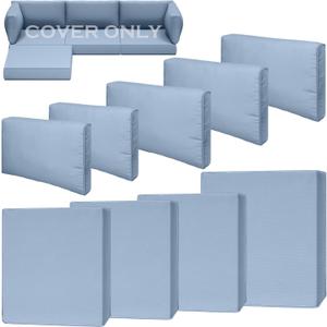 9 Piece Outdoor Patio Waterproof Cushion Covers, Fits 4-Seat Wicker Rattan Sectional Couch Chair Furniture Cover Replacement Set - Fade-Resistant Patio Cushion Covers with Zipper (25.6*25.6*3 inches-9 Pcs, Blue Grey)