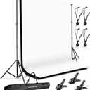 SLOW DOLPHIN Photo Background Support System with Backdrop Stand Kit, 100% Pure Muslin 6.5 Ft x 10 Ft (White/Black) Backdrop,Clamp, Carry Bag for Photography Video Studio
