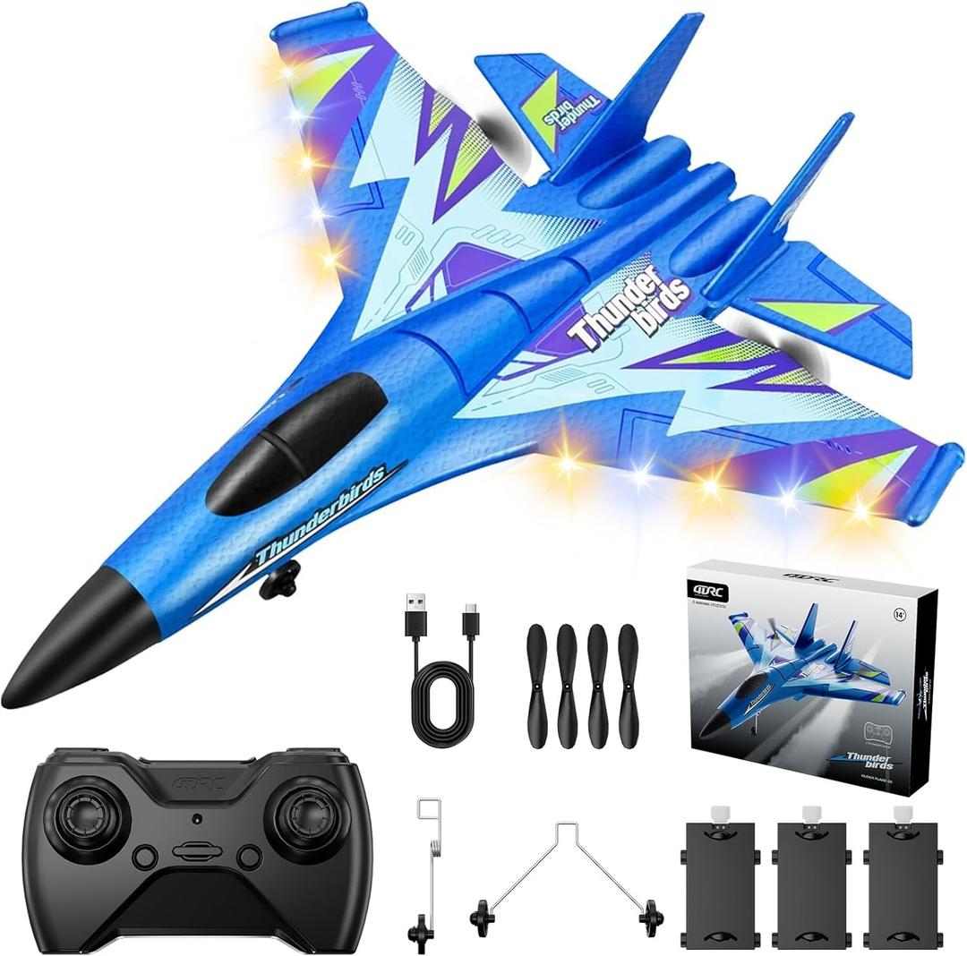 Foam RC Plane with 3 Batteries, Remote Control Airplane RC Jet Helicopter Plane for Kids Adults Beginner, Easy to Fly RC Fighter, Remote Control Aircraft with Automatic Balance Gyro for Adult Kids