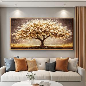 Large Canvas Wall Art for Living Room Restaurant Wall Decor for Bedroom Office Corridor Decor Abstract Golden Money Tree Painting Printing Artwork Pictures Home Decor 24x48 in Wood Frame