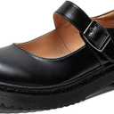 YDN Women Classic Round Closed Toe Mary Jane Flats Platform Adjustable Single Ankle Strap Buckle Comfy Cute Pump Leather Patry Cosplay Girls Dress Shoe Size 4-16 (12, Black)