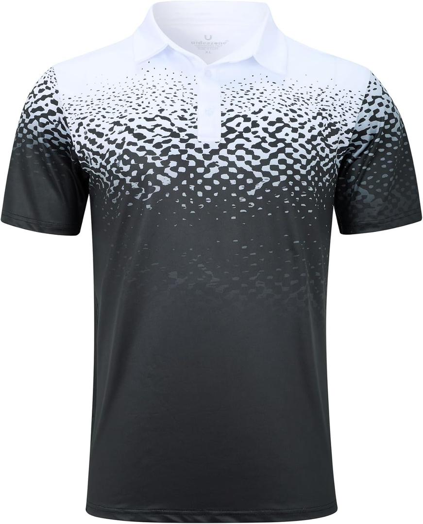 uideazone Mens Golf Shirt Dry Fit Athletic Polo Shirts Moisture Wicking Performance 3D Print Short Sleeve (Small)