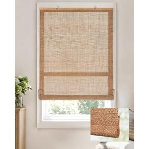 LazBlinds Cordless Bamboo Blinds, Easy Install Roller Shades for Windows, Hook-On Light Filtering Bamboo Shades for Interior Indoor Windows, 46" W x 48" H, Star-Brown