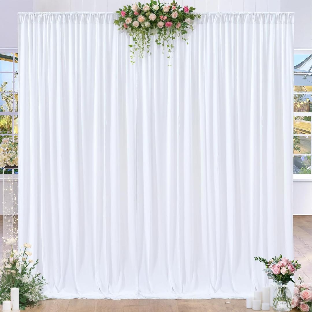 8 x 10ft White Backdrop Curtains Party Wedding Back Drops White Photo Curtains Soft Fabric Backdrop Wrinkle-Free Polyester Cortinas Blancas for Bridal Baby Shower Baptism Birthday Decor, 2 Panels