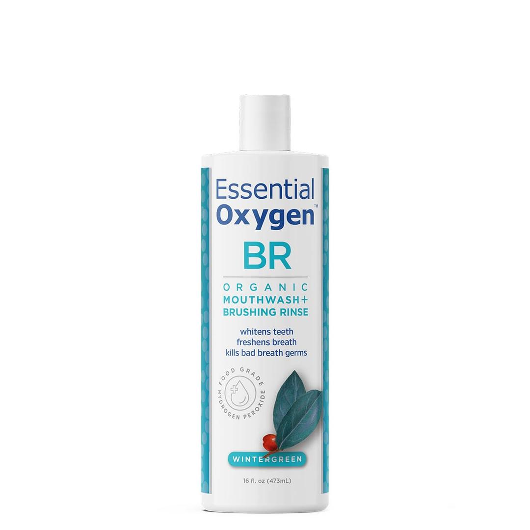 Essential Oxygen Certified BR Organic Brushing Rinse, All Natural Mouthwash for Whiter Teeth, Fresher Breath, and Happier Gums, Alcohol-Free Oral Care, Wintergreen, 16 Ounce (16 Fl Oz (Pack of 1))