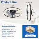 DLLT Low Profile Ceiling Fan: 20" Modern Flush Mount Ceiling Fans with Lights for Bedroom - Black LED Bladeless Fandelier with APP Remote Control 3000K-6500K Quiet DC Motor for Kids Room Living Room