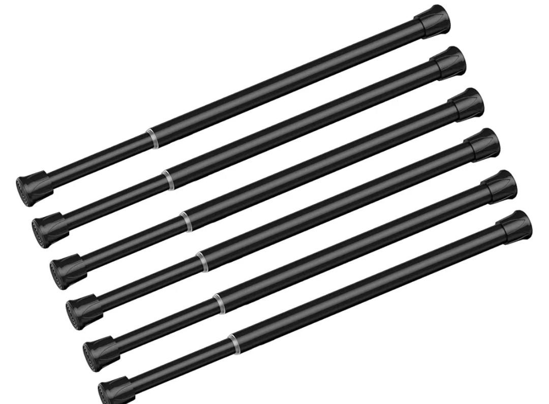6 Pack Small Tension Rod 18 to 28 Inch Black Tension Curtain Rod Adjustable Spring Curtain Rods No Drilling Expandable Pressure Short Curtain Rods for Windows,Closets,Doorway,Kitchen