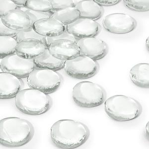 DomeStar 1LB Flat Glass Marbles, 30-35PCS Large Glass Beads Transparent Decorative Pebbles Clear Gemstone for Crafts Vase Fillers Fish Tank Aquarium DIY (1.1"-1.4")