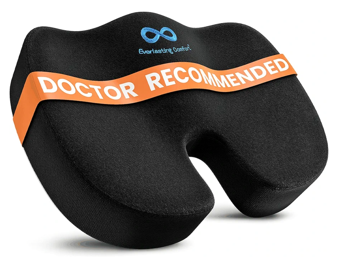 Everlasting Comfort Doctor Recommended Memory Foam Seat Cushion for Office Chairs & Car - Ergonomic Office Desk Accessories - Cushions for Tailbone Pain Relief, Sciatica & Back Support Pillow